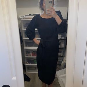 Black mid sleeve midi dress
